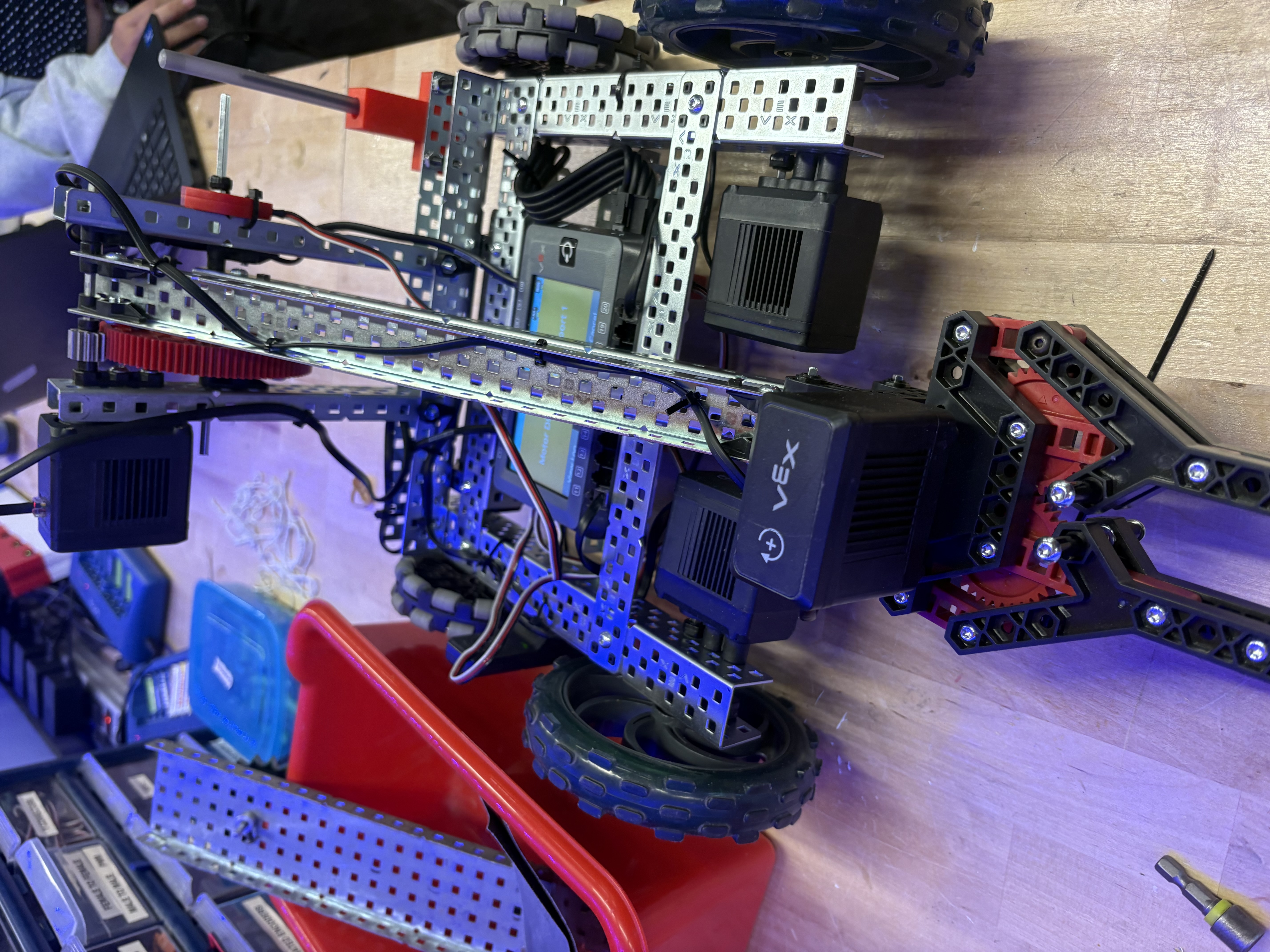 Earlier version of our VEX robot from an angled front view